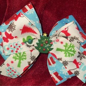 Double Stacked Christmas Ribbon Hairbow with Tree Embellishment
